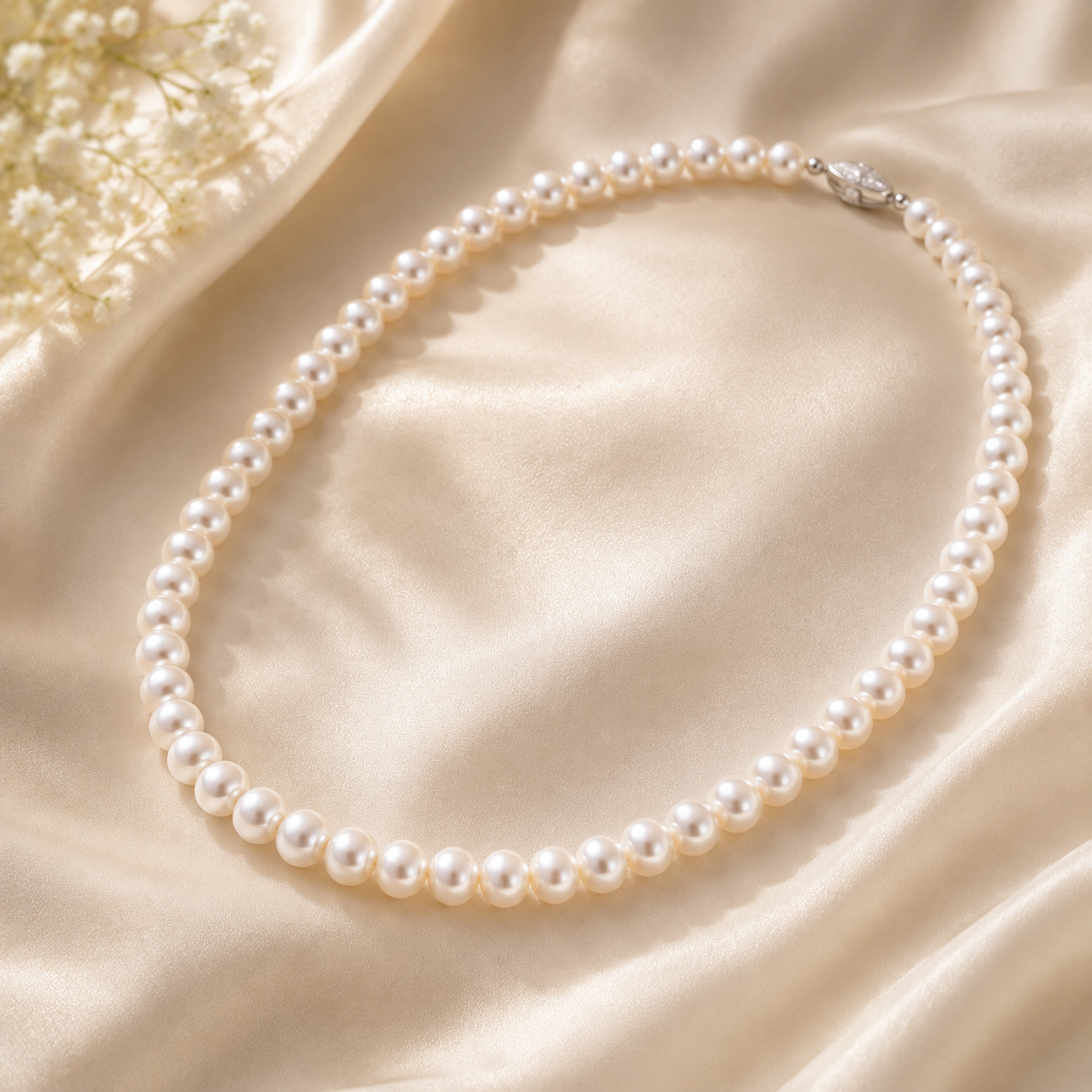 Classic White Freshwater Pearl Mala – Elegant Pearl Necklace for Women | Krishna Pearls and Jewellers
