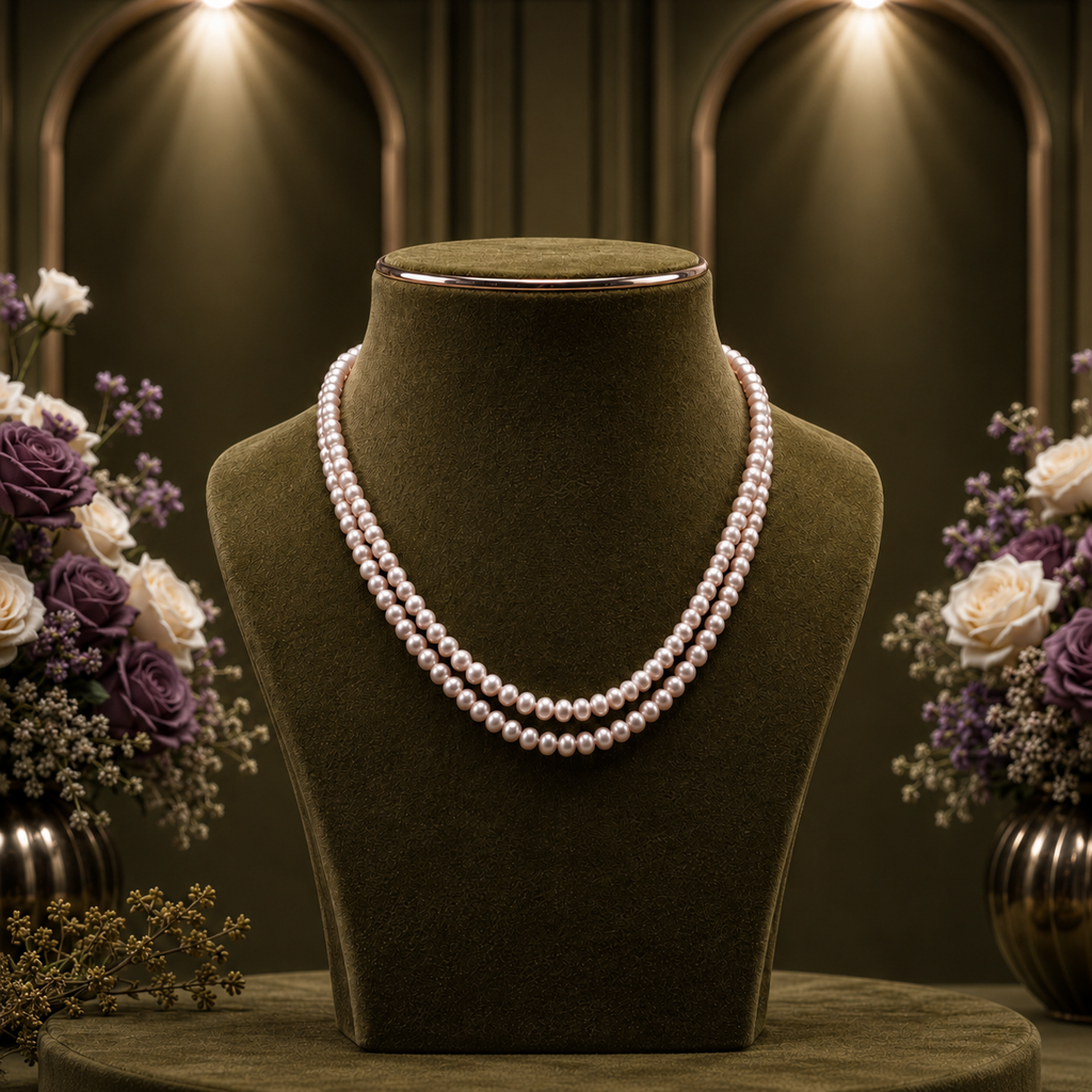 Grey Seed Pearl Double Line Mala Necklace (5-6 mm) | Pure Pearl Mala | Krishna Pearls & Jewellers, Hyderabad