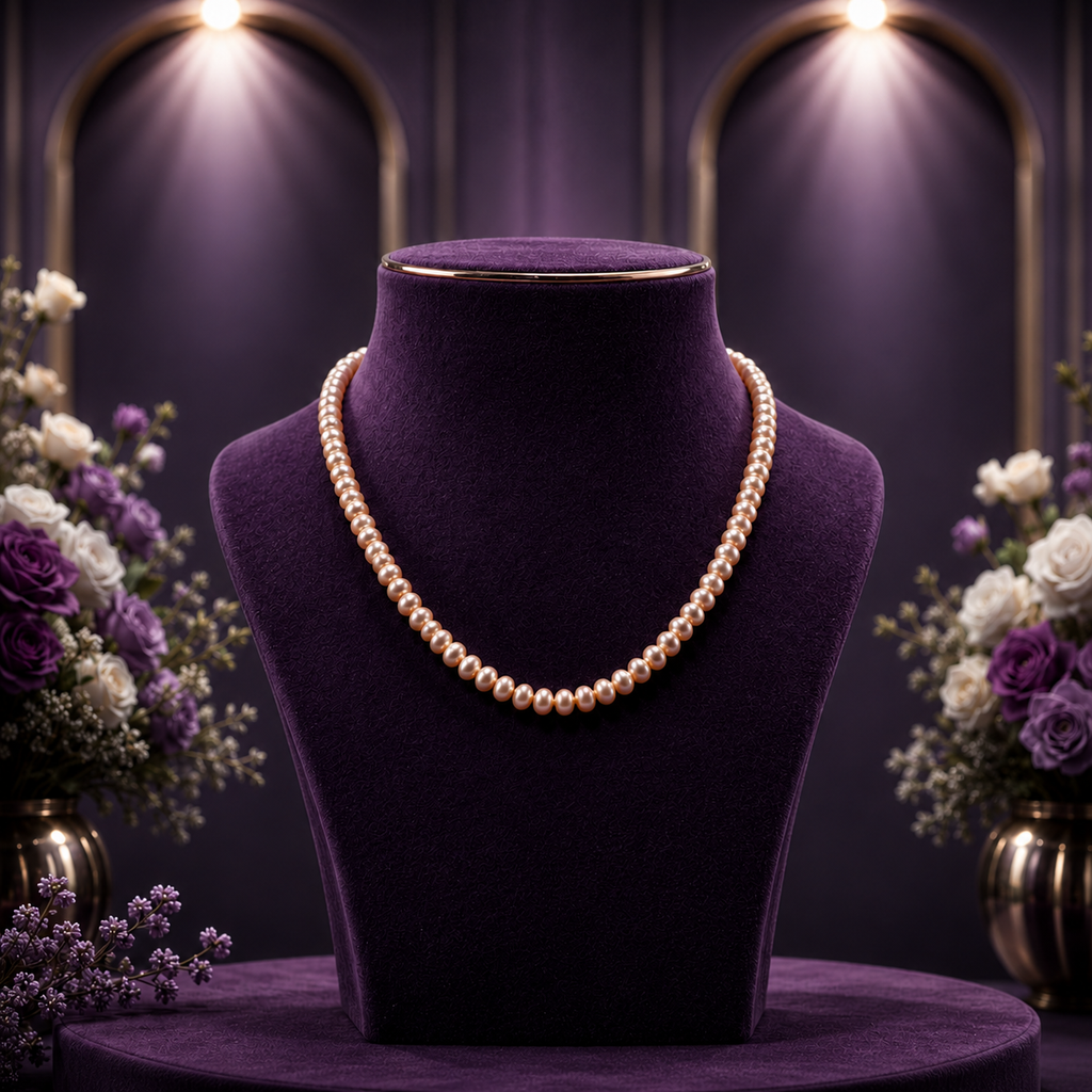 Pink Seed Pearl Single Line Mala Necklace (6-7 mm) | Pure Pearl Mala | Krishna Pearls & Jewellers, Hyderabad