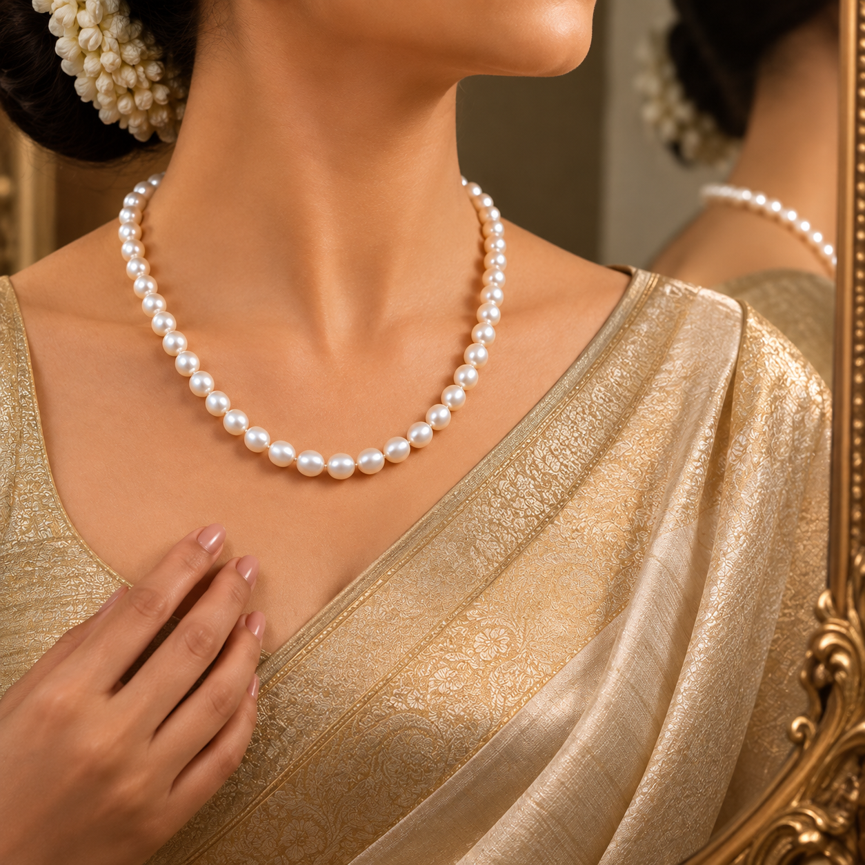 Classic Pearl Rice Mala – Elegant Single Strand Pearl Necklace | Krishna Pearls and Jewellers