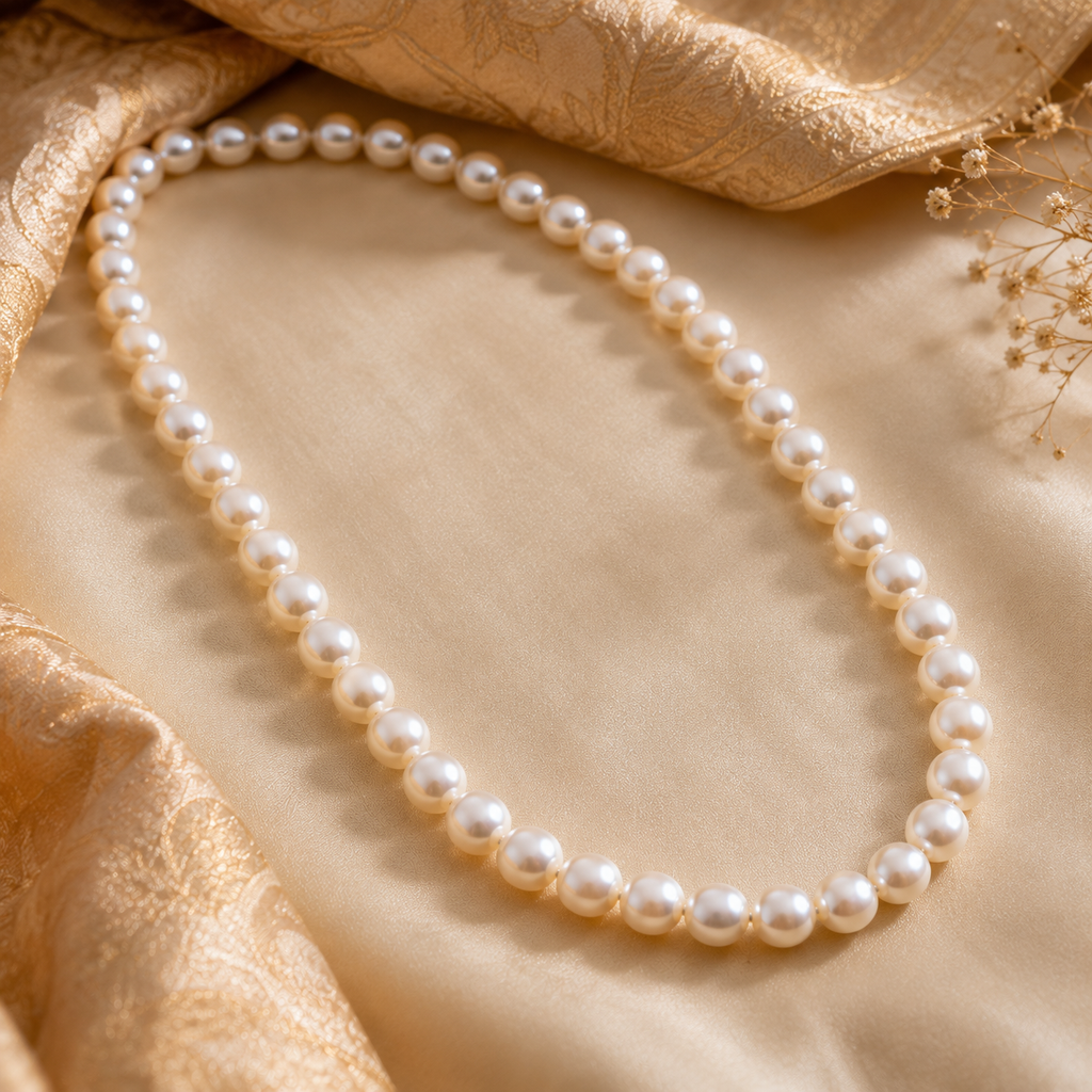 Classic Pearl Rice Mala – Elegant Single Strand Pearl Necklace | Krishna Pearls and Jewellers