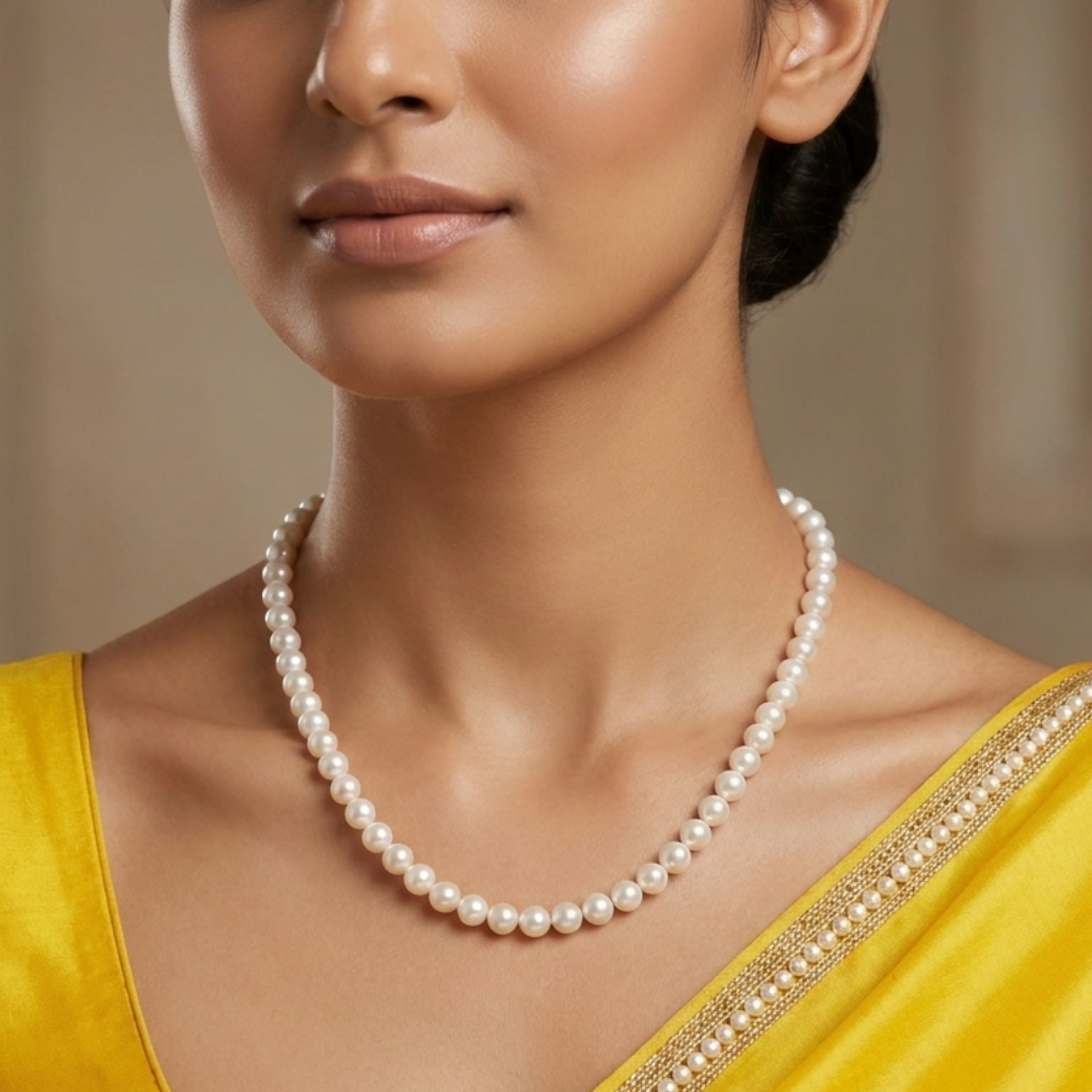 Elegant Cream White Round Pearl String –