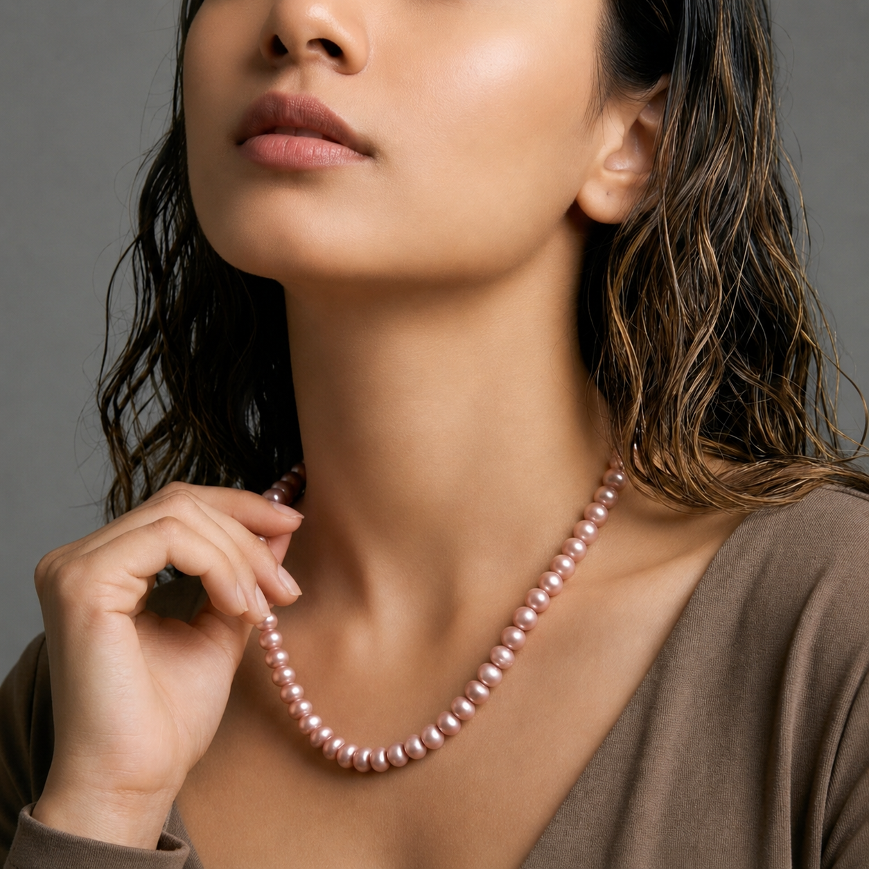 Grey Seed Pearl Single Line Mala Necklace (6-7 mm) | Pure Pearl Mala | Krishna Pearls & Jewellers, Hyderabad