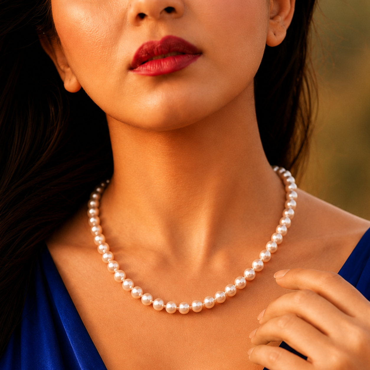 Golden Seed Pearl Single Line Mala Necklace (5-6 mm) | Pure Pearl Mala | Krishna Pearls & Jewellers, Hyderabad