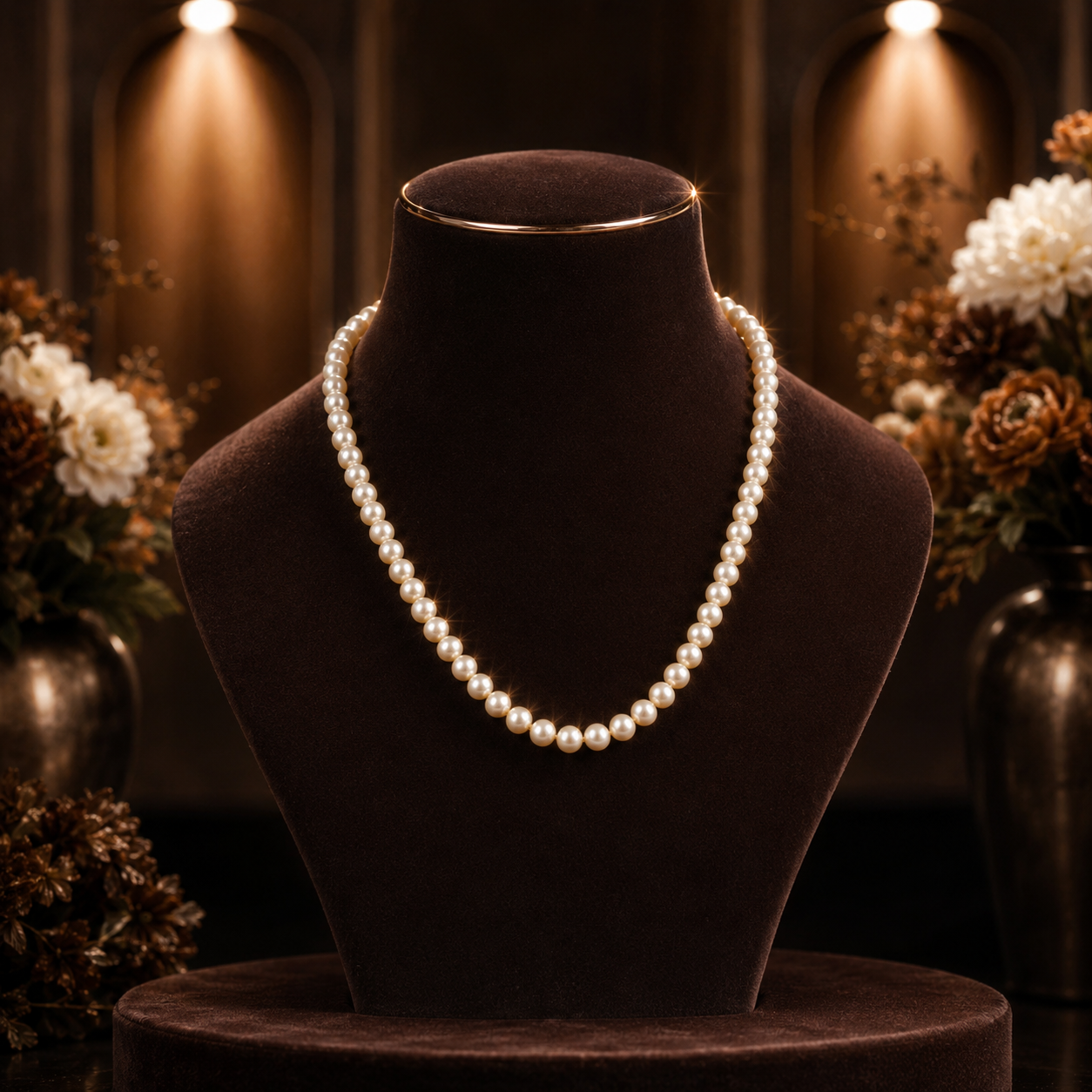 Golden Seed Pearl Single Line Mala Necklace (5-6 mm) | Pure Pearl Mala | Krishna Pearls & Jewellers, Hyderabad