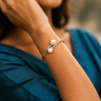 Sterling Silver Polish Dual Pearl Open Bangle Bracelet for Women
