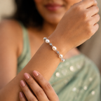 Sterling Silver Finish Pearl Link Bracelet