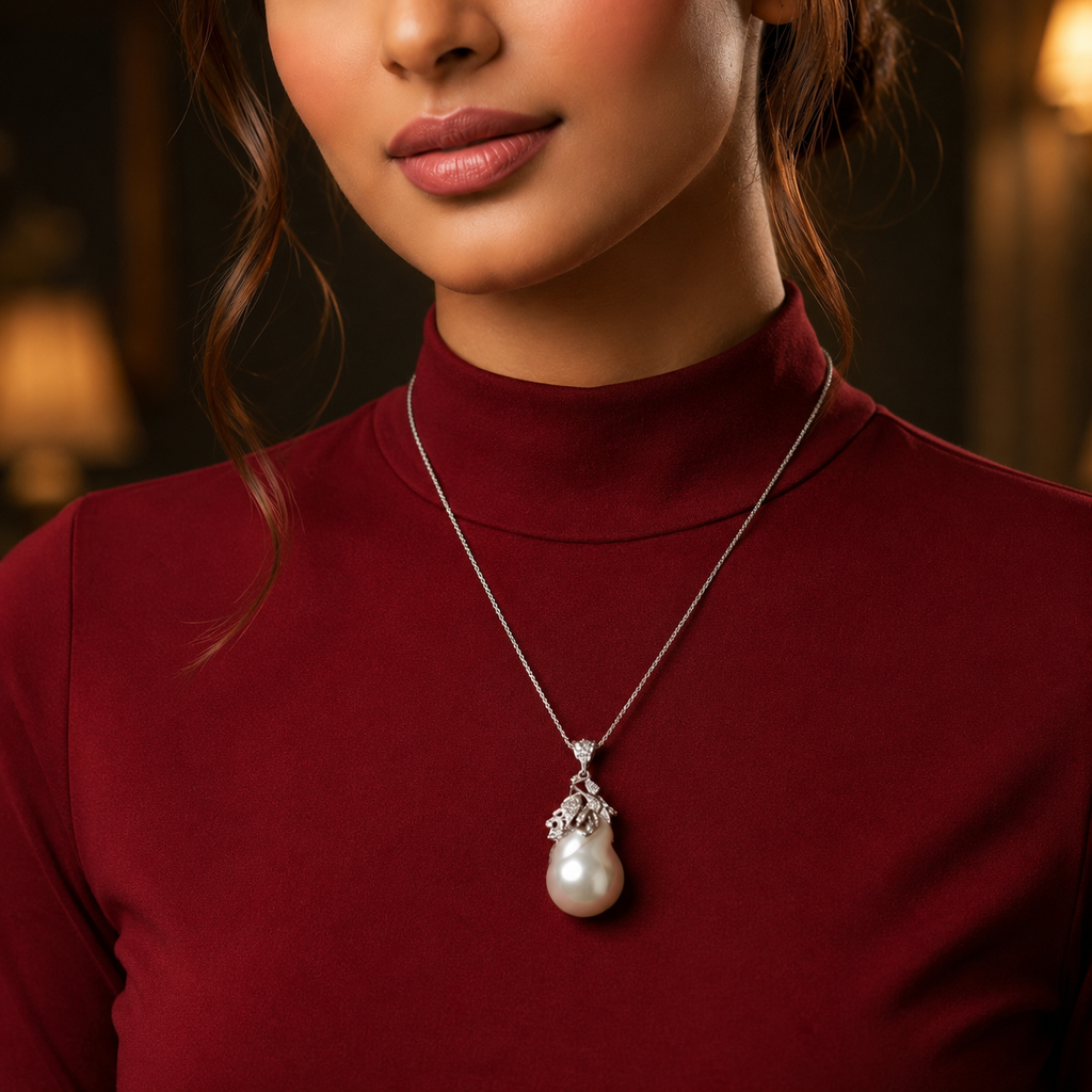 Nature's Glint: Baroque Pearl Pendant with