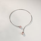 Pink Freshwater Pearl Open Collar Necklace in Sterling Silver | Modern Pearl Torque Necklace for Women