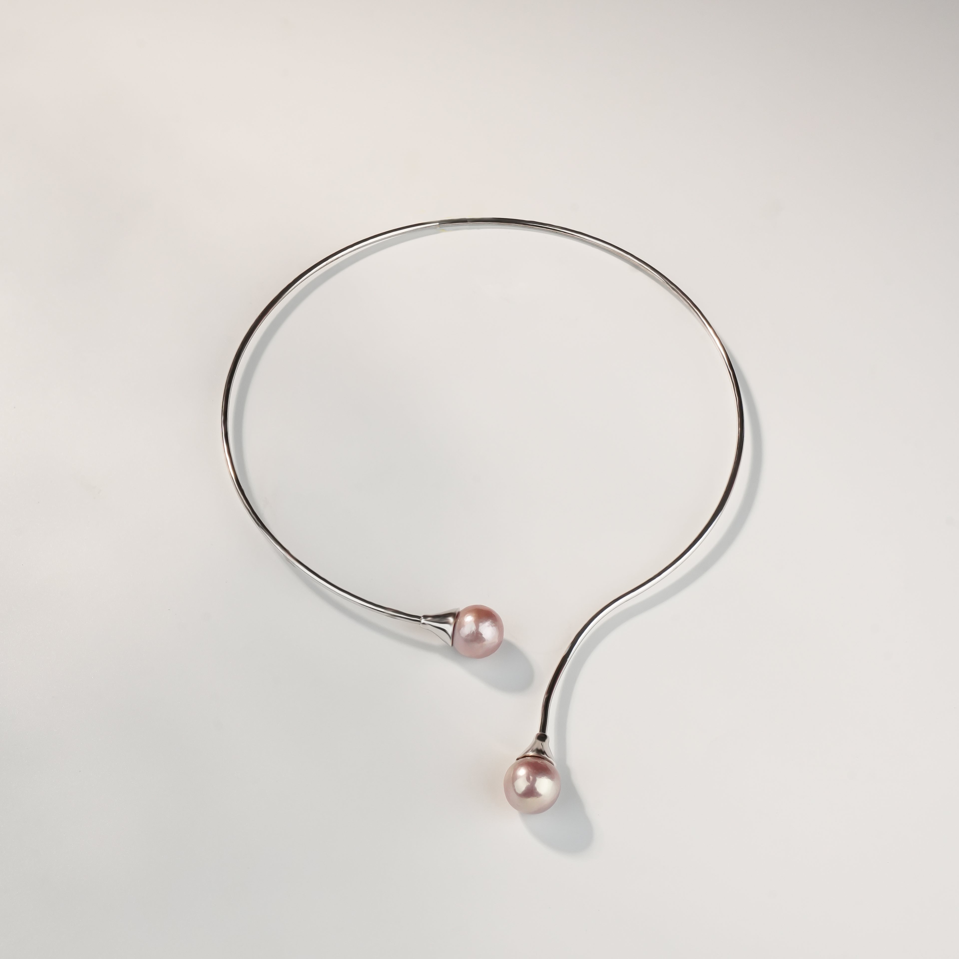Pink Freshwater Pearl Open Collar Necklace in Sterling Silver | Modern Pearl Torque Necklace for Women