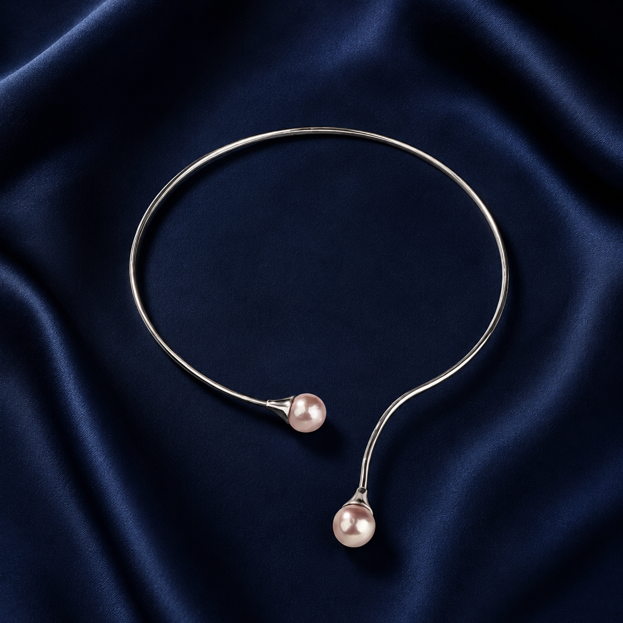 Pink Freshwater Pearl Open Collar Necklace in Sterling Silver | Modern Pearl Torque Necklace for Women