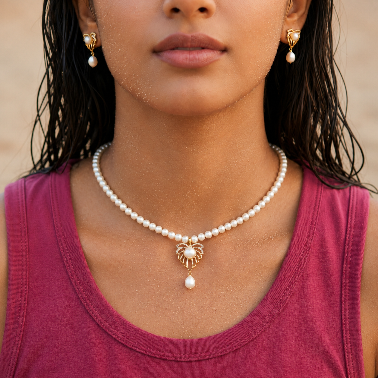 Red Stone Royale Pearl Jewelry Set