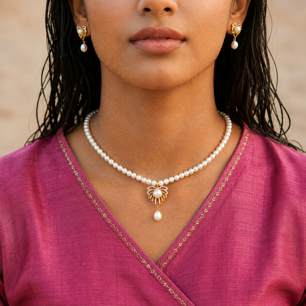 Red Stone Royale Pearl Jewelry Set