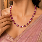 Pink Ruby Real Stone Mala with Pearl | Elegant Gemstone Necklace for Women - Krishna Pearls and Jewellers