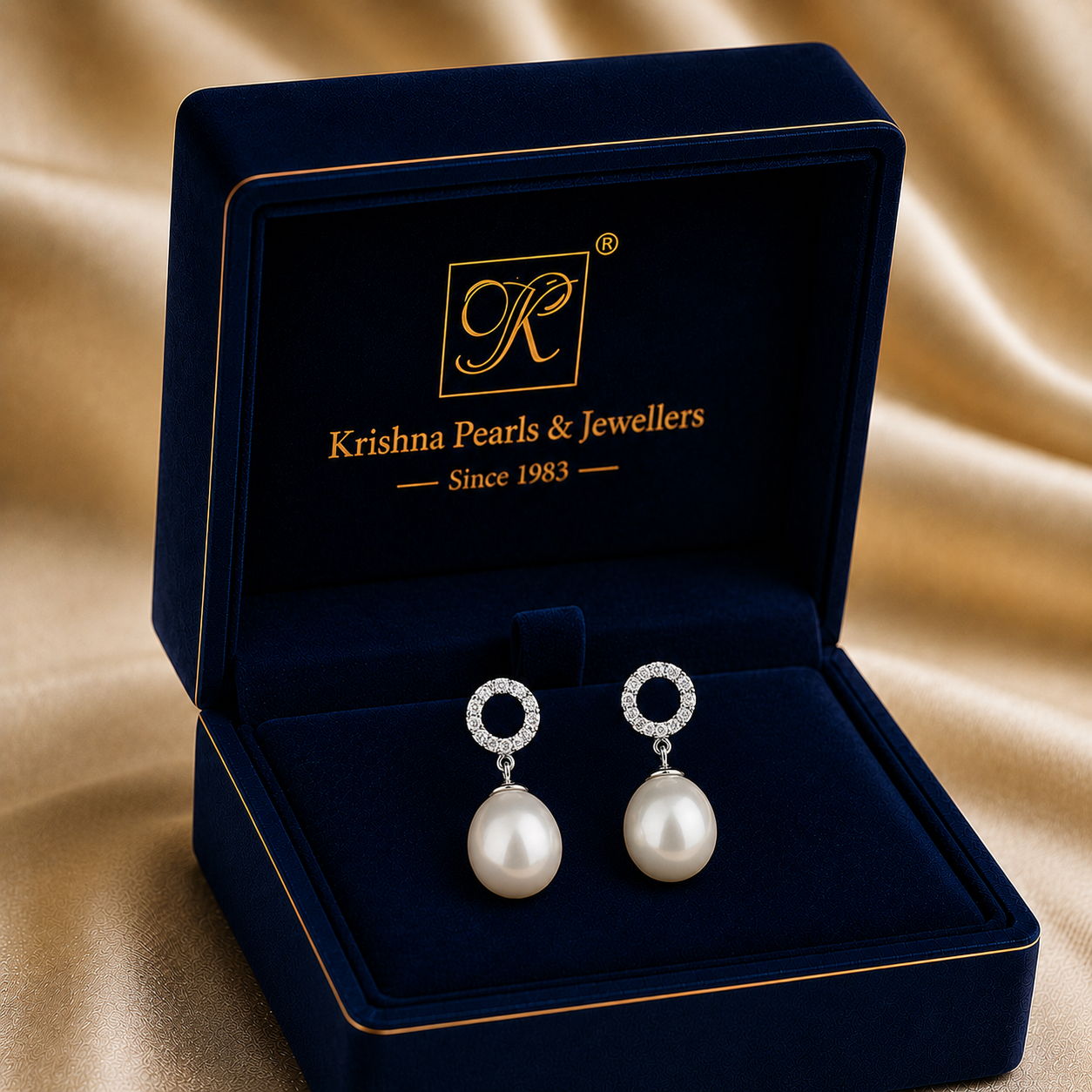 Classic Pearl Drop Studs with sparkling CZ | Krishna Pearls and Jewellers