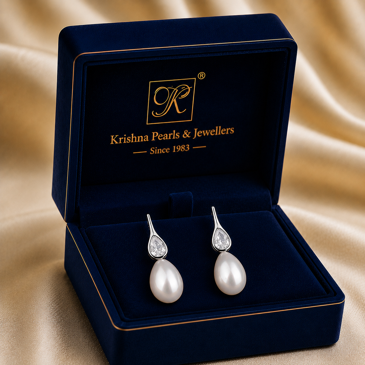Teardrop Pearl Elegance Earrings with CZ | Krishna Pearls and Jewellers