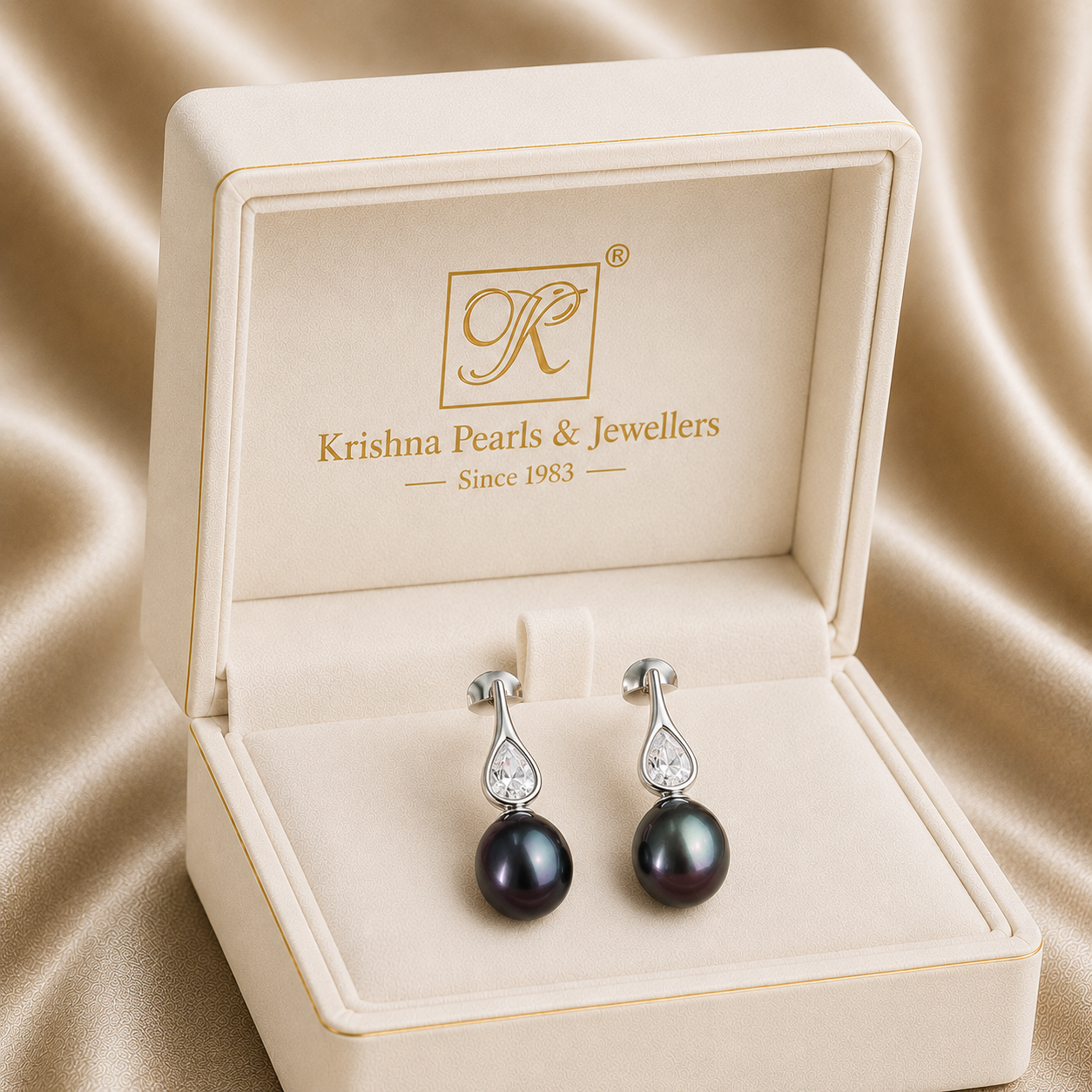 Sleek Silver Drop Earrings with Black | Krishna Pearls and Jewellers