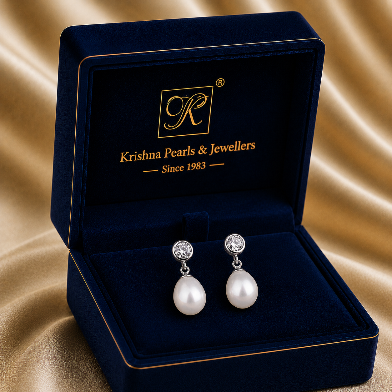 Sparkling CZ Teardrop Pearl Earrings | Krishna Pearls and Jewellers