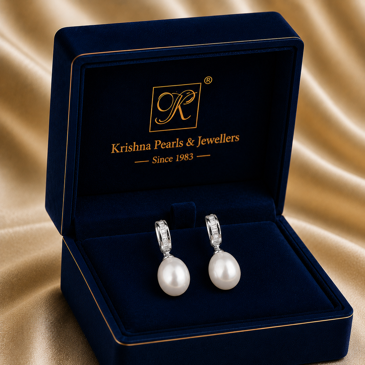 Classic CZ Hoop Drop Pearl Earrings | Krishna Pearls and Jewellers