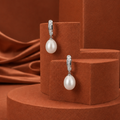 Classic CZ Hoop Drop Pearl Earrings — view 1 — pearl jewellery — Krishna Pearls Hyderabad
