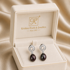 Elegant Black Pearl Drop Earrings with CZ — view 3 — pearl jewellery — Krishna Pearls Hyderabad