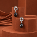 Elegant Black Pearl Drop Earrings with CZ — view 1 — pearl jewellery — Krishna Pearls Hyderabad
