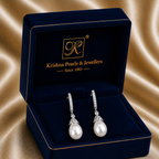 Elegant Silver Drop Earrings with CZ — view 1 — pearl jewellery — Krishna Pearls Hyderabad