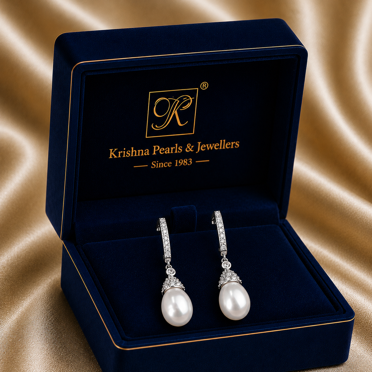 Elegant Silver Drop Earrings with CZ | Krishna Pearls and Jewellers