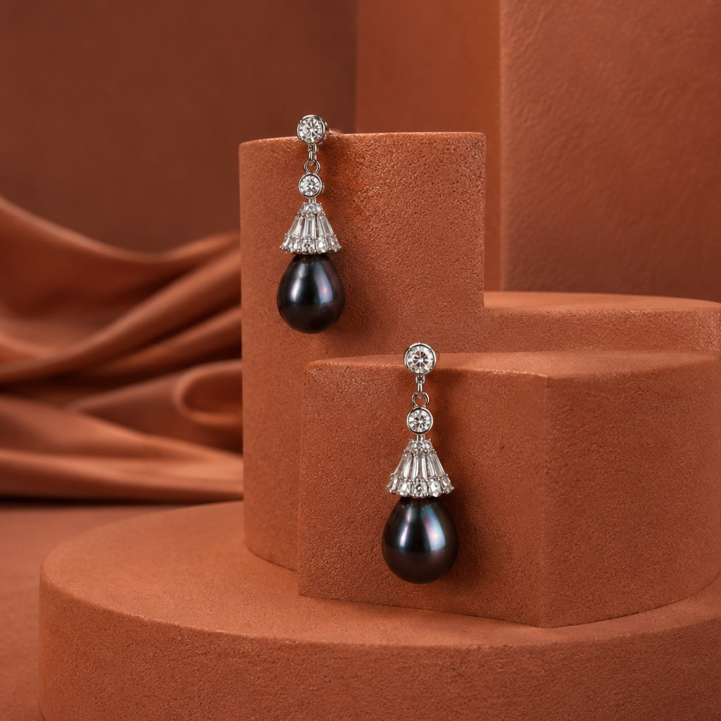 Silver-Colored Pearl with CZ Hanging | Krishna Pearls and Jewellers