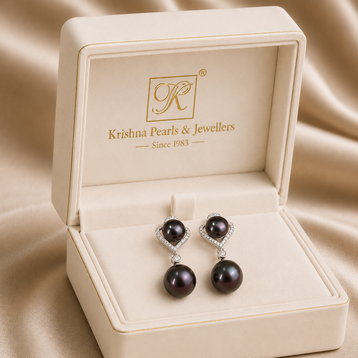 Silver colour pearl double step earrings | Krishna Pearls and Jewellers
