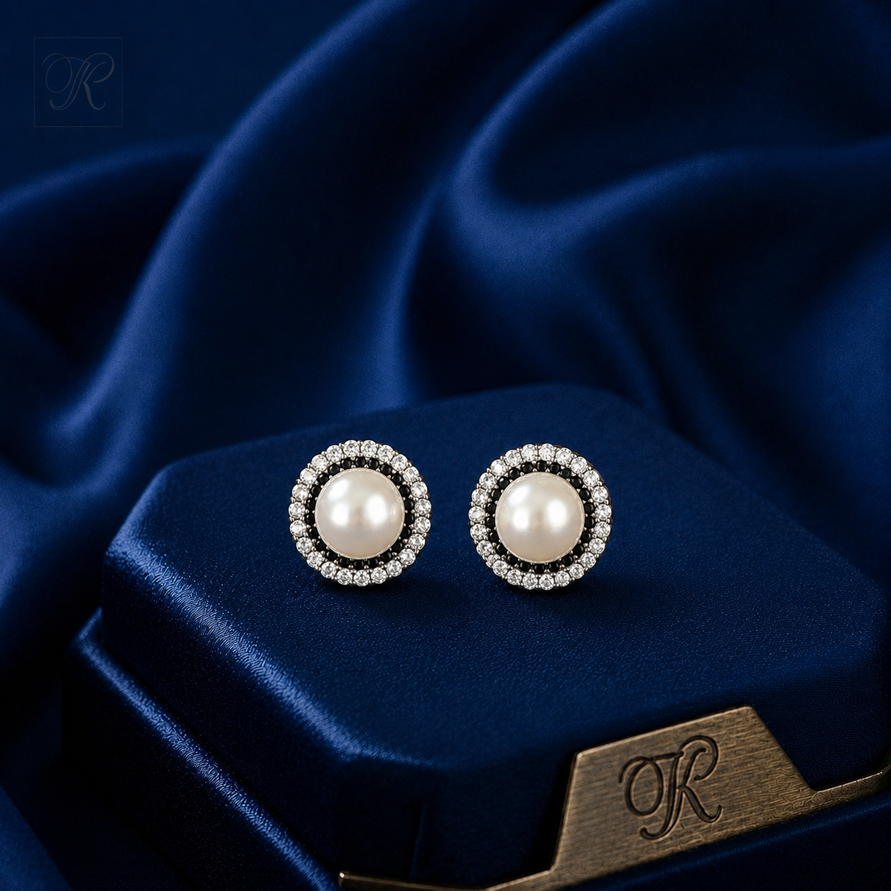 Silver white pearl with CZ earrings | Krishna Pearls and Jewellers