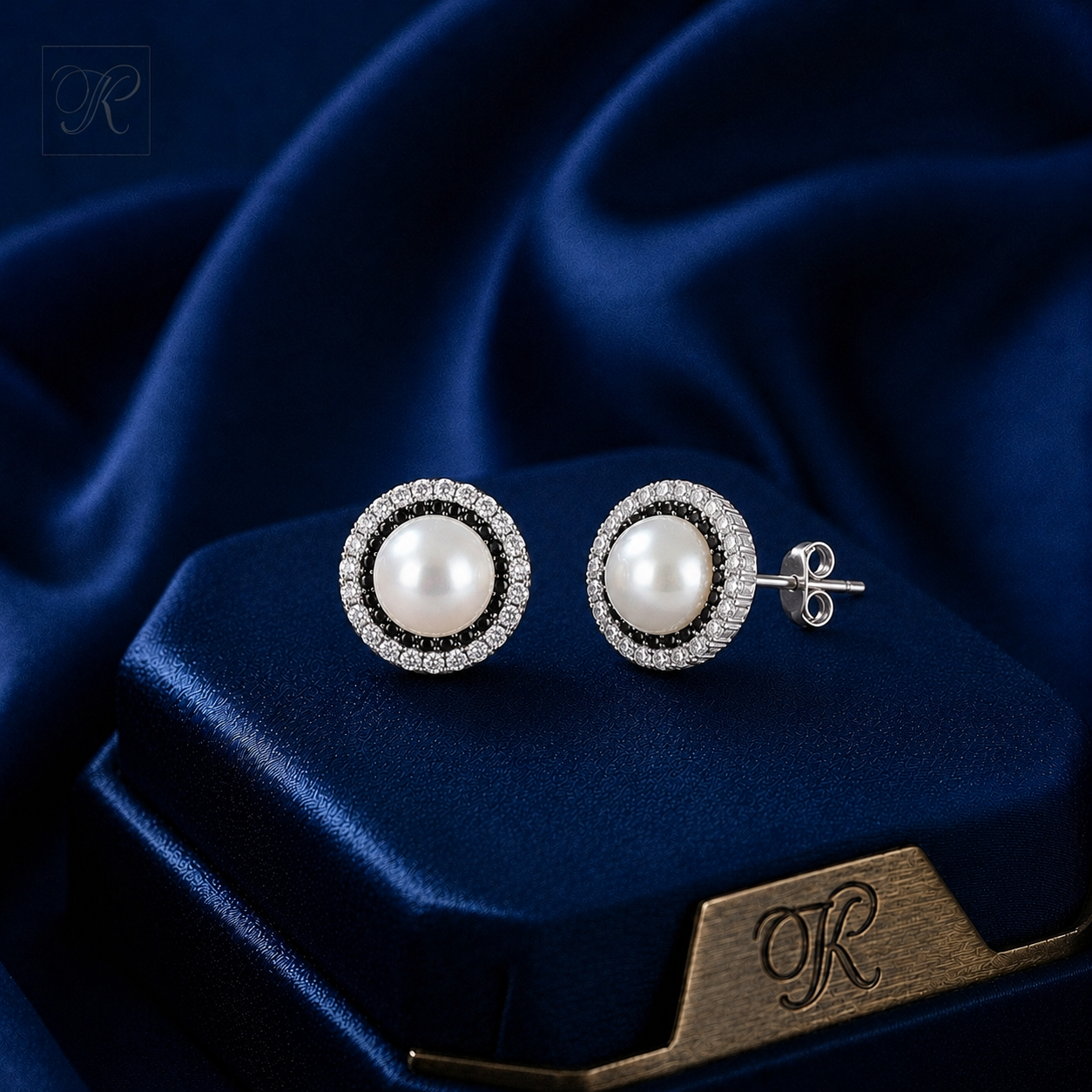 Silver white pearl with CZ earrings | Krishna Pearls and Jewellers