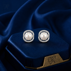 Classic Pearl Stud Earrings with Silver and | Krishna Pearls and Jewellers