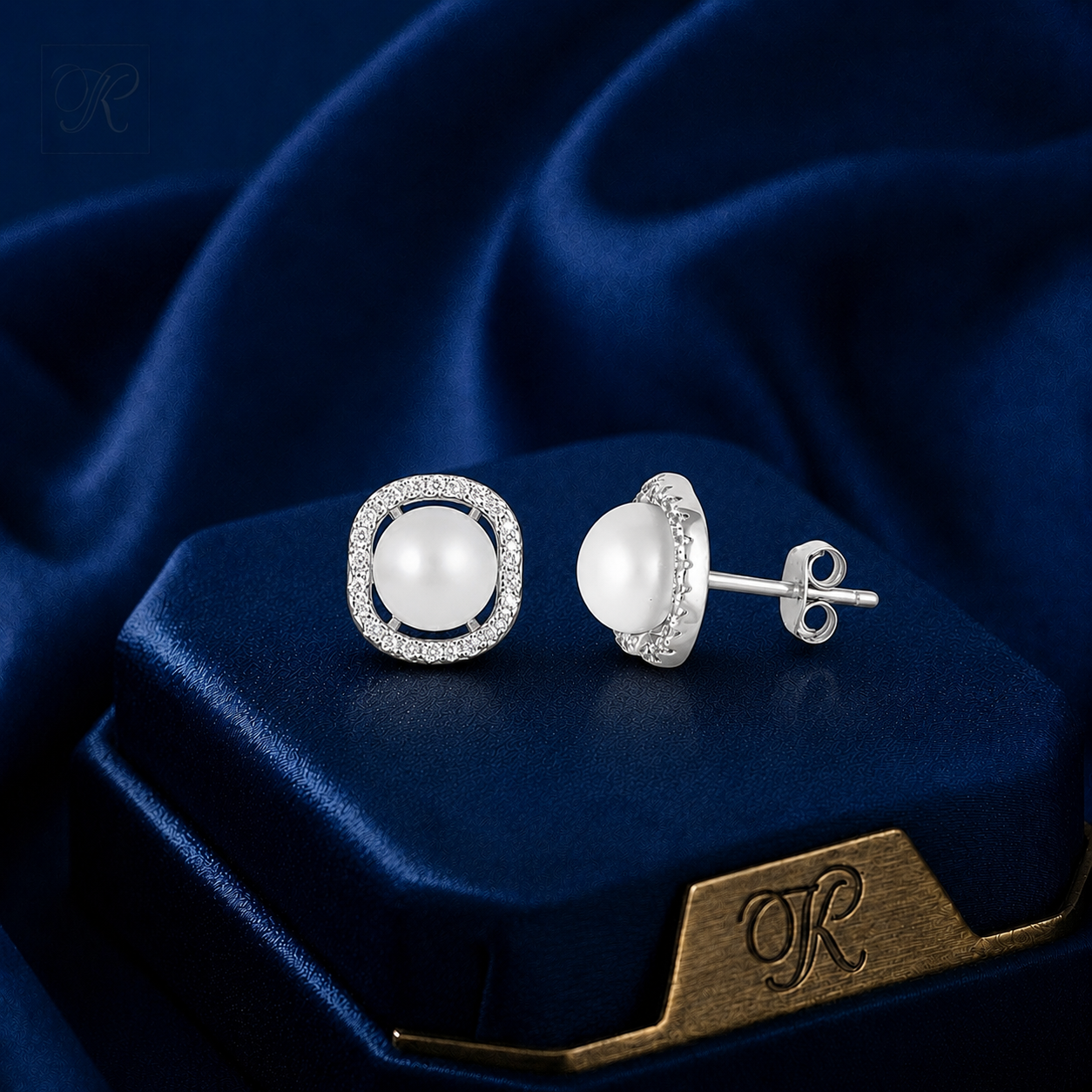Classic Pearl Stud Earrings with Silver and | Krishna Pearls and Jewellers