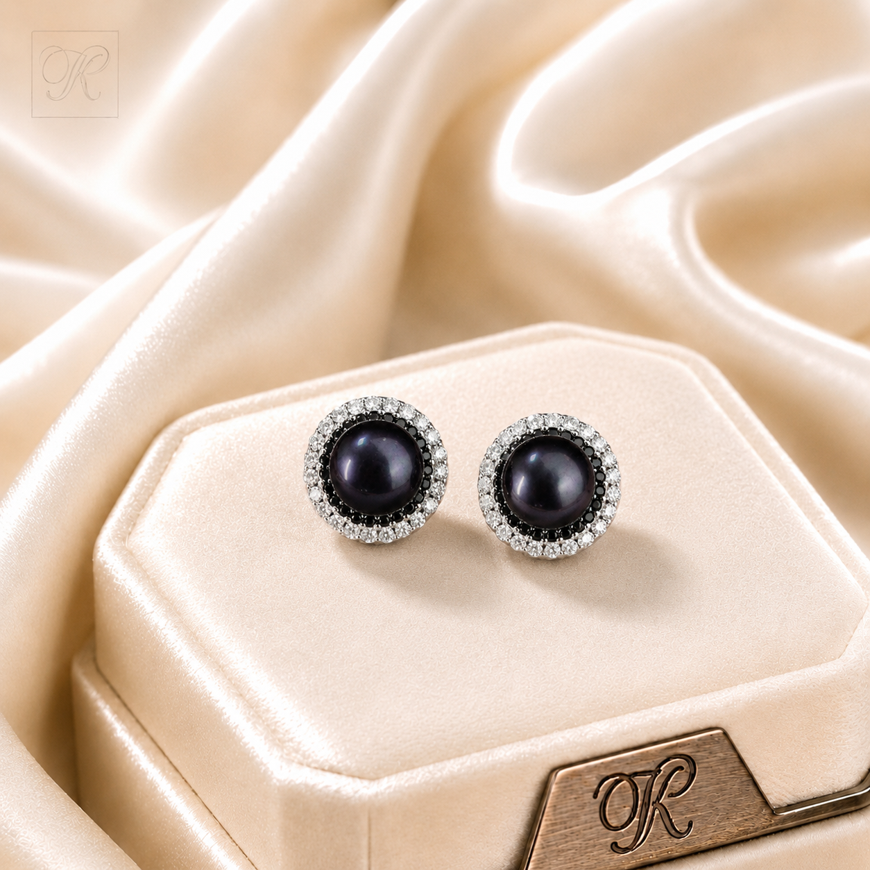 Lustrous Silver black pearls with cubic | Krishna Pearls and Jewellers