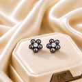 Black Pearl Flower Stud Earrings with CZ | Krishna Pearls and Jewellers