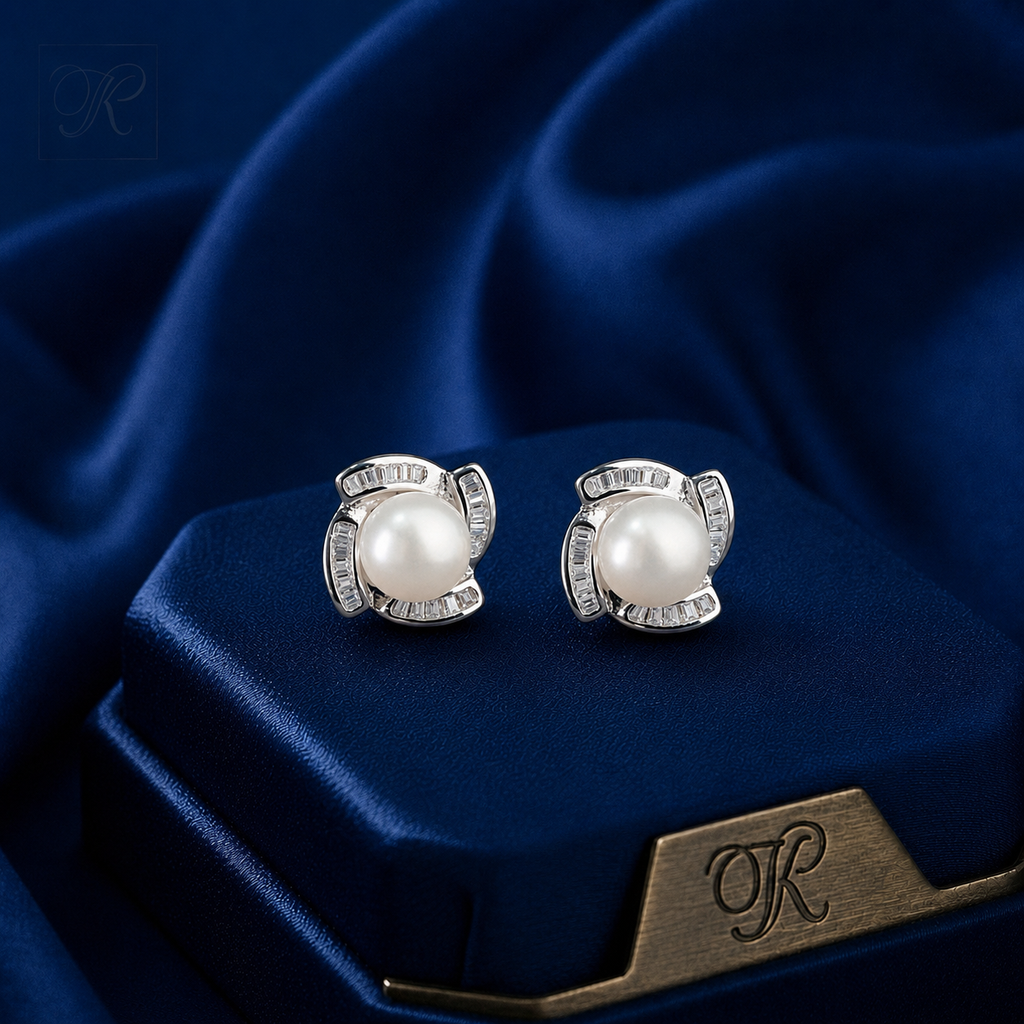 Classic Pearl Stud Earrings with | Krishna Pearls and Jewellers