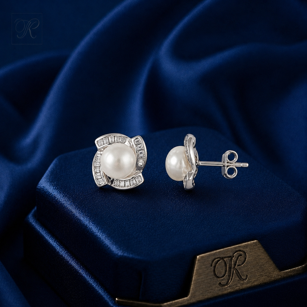 Classic Pearl Stud Earrings with | Krishna Pearls and Jewellers