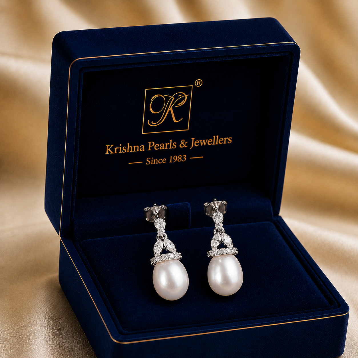 Elegant Drop Pearl & CZ Dangle Earrings | Krishna Pearls and Jewellers