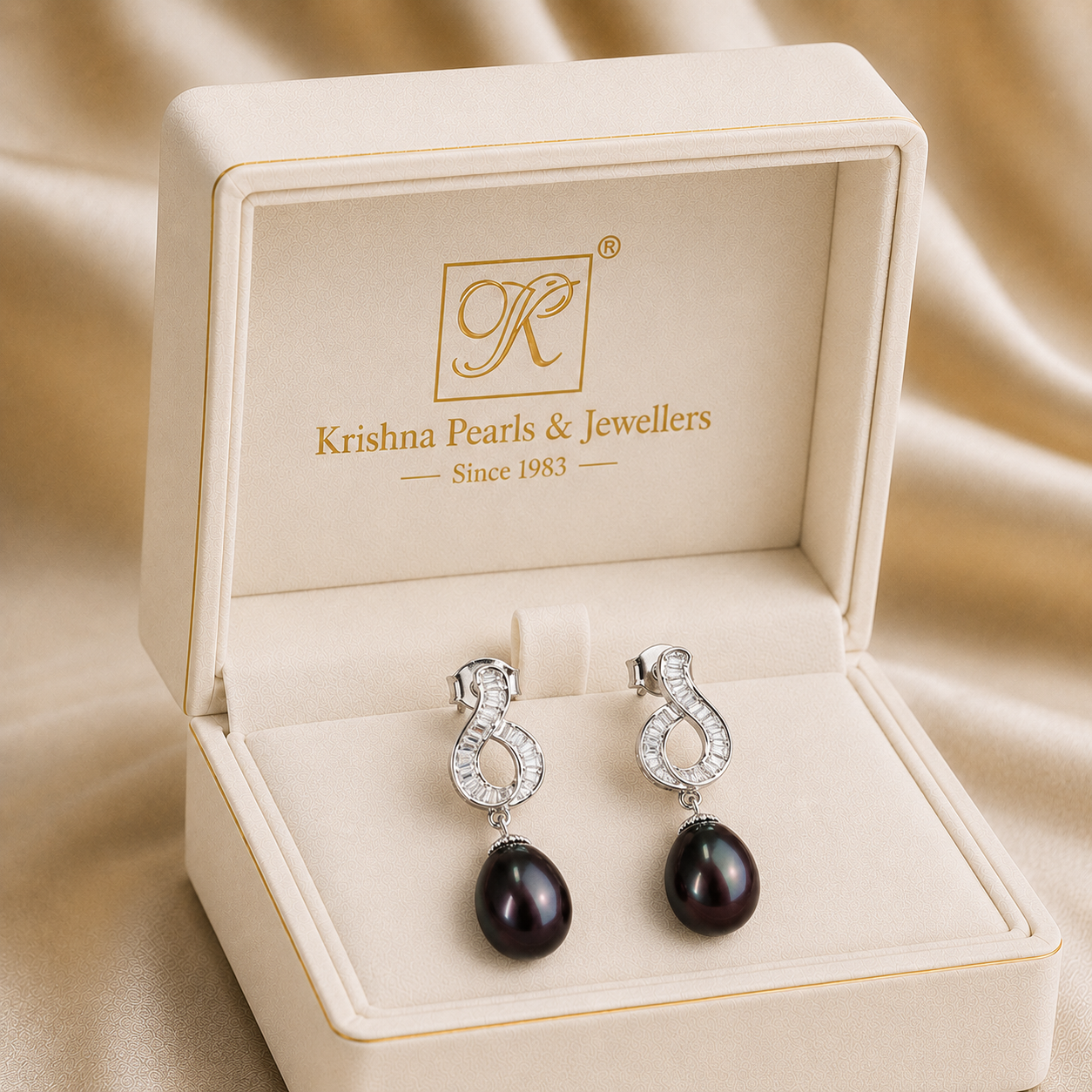 Twilight Charm Black Pearl Drop Earrings | Krishna Pearls and Jewellers