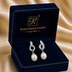 Twist Elegance CZ Pearl Drop Earrings — view 3 — pearl jewellery — Krishna Pearls Hyderabad