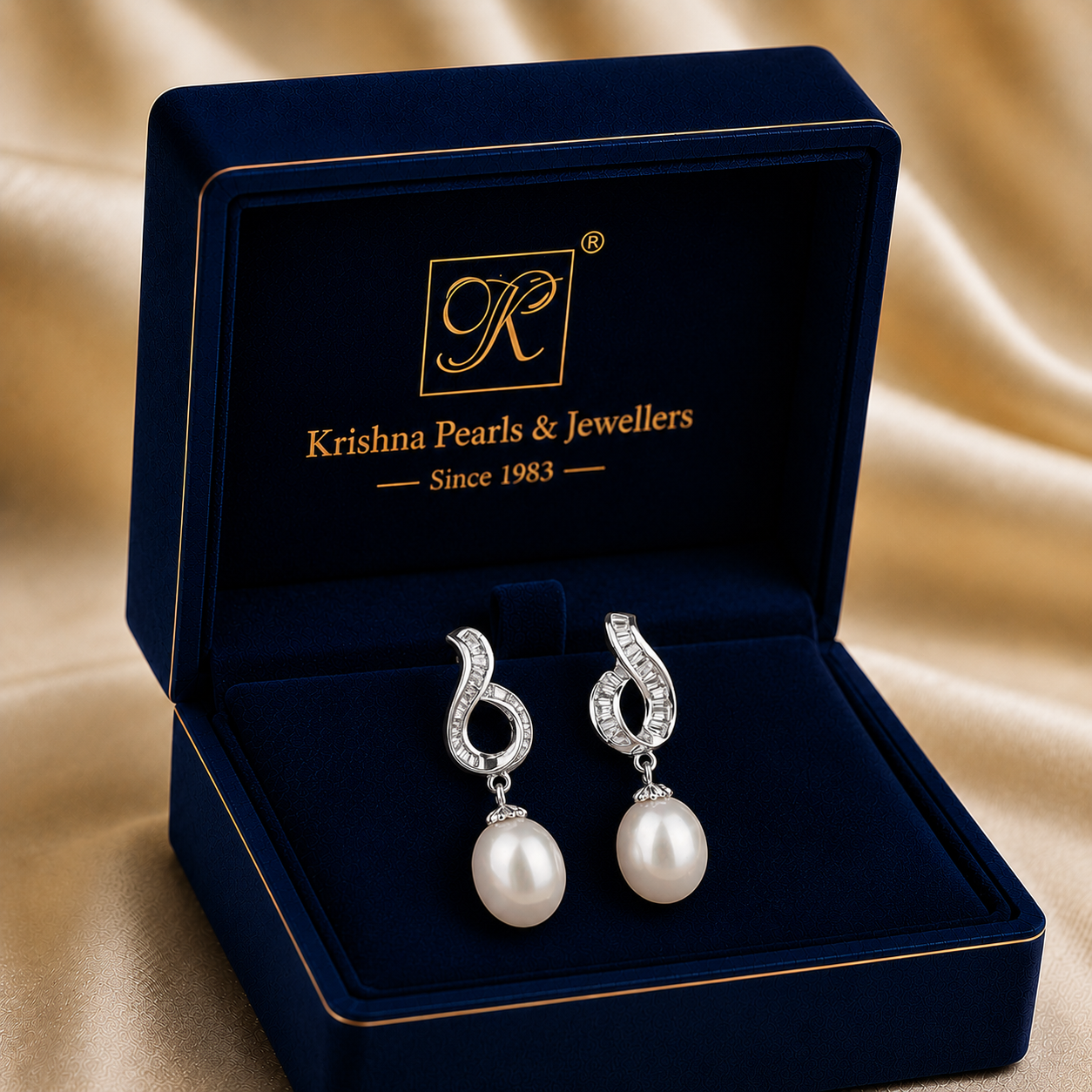Twist Elegance CZ Pearl Drop Earrings | Krishna Pearls and Jewellers