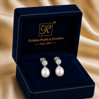 Radiant Pearl Drop CZ Earrings Freshwater — view 3 — pearl jewellery — Krishna Pearls Hyderabad