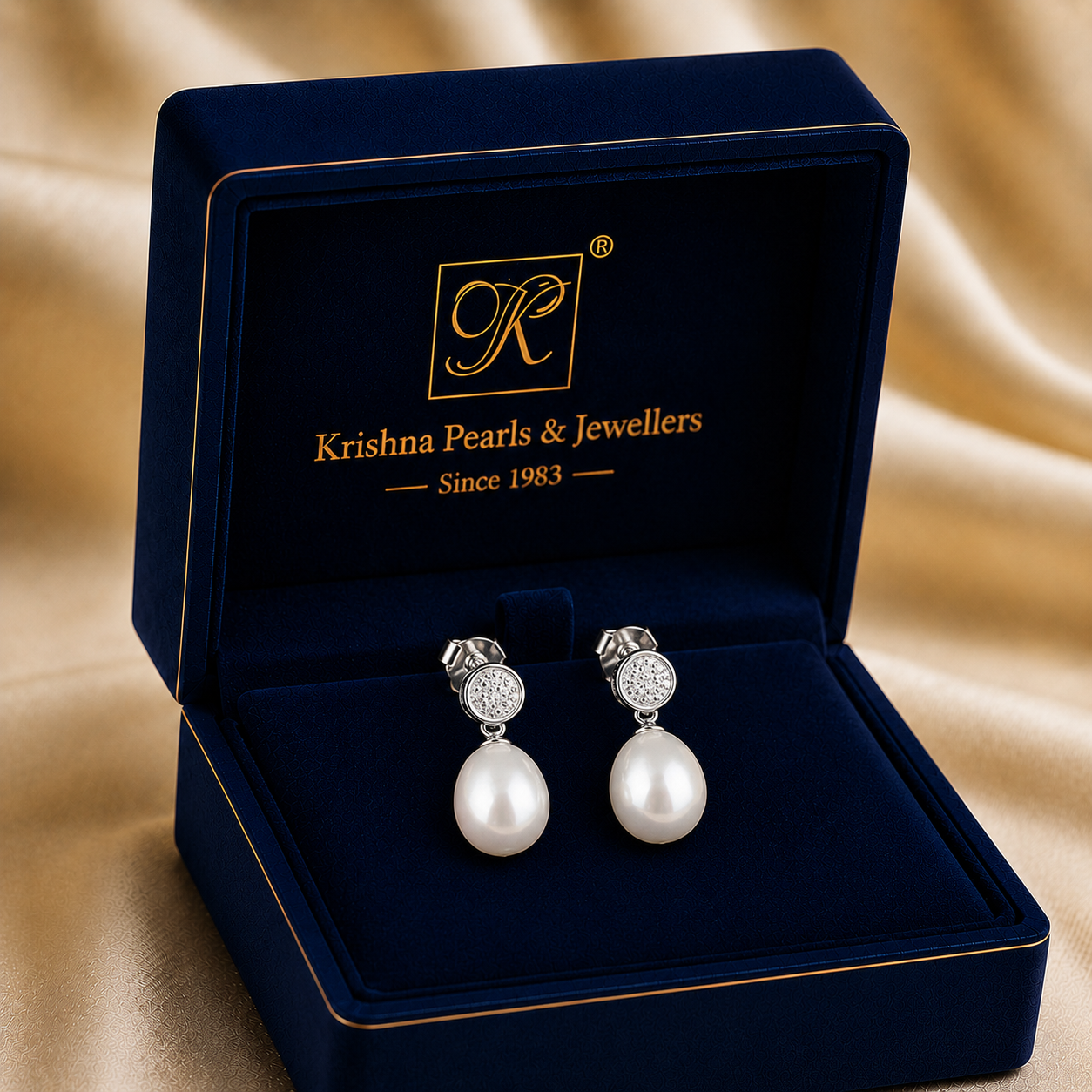 Radiant Pearl Drop CZ Earrings Freshwater | Krishna Pearls and Jewellers