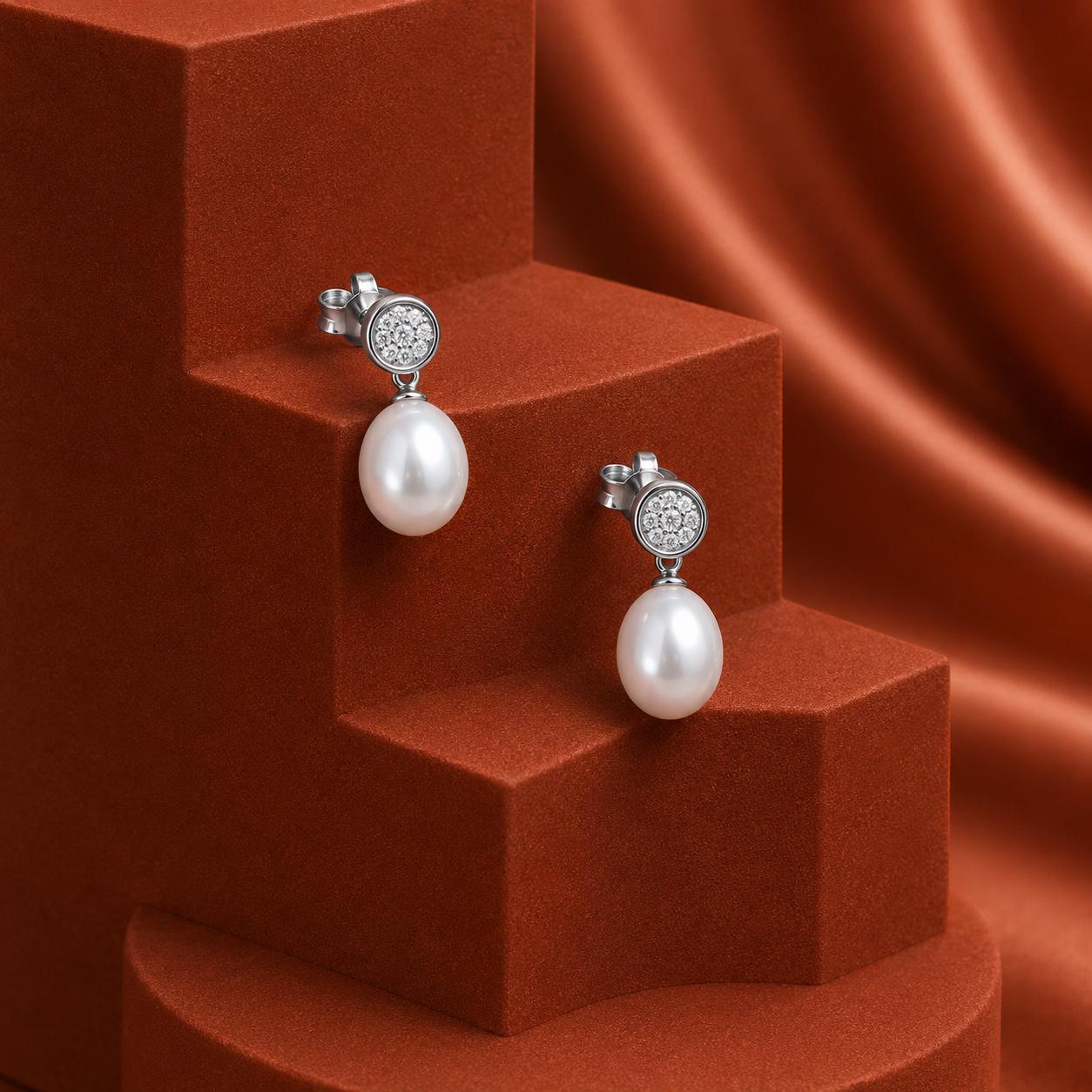 Radiant Pearl Drop CZ Earrings Freshwater | Krishna Pearls and Jewellers