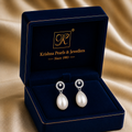 Floral Spark CZ Drop Pearl Earrings — view 1 — pearl jewellery — Krishna Pearls Hyderabad