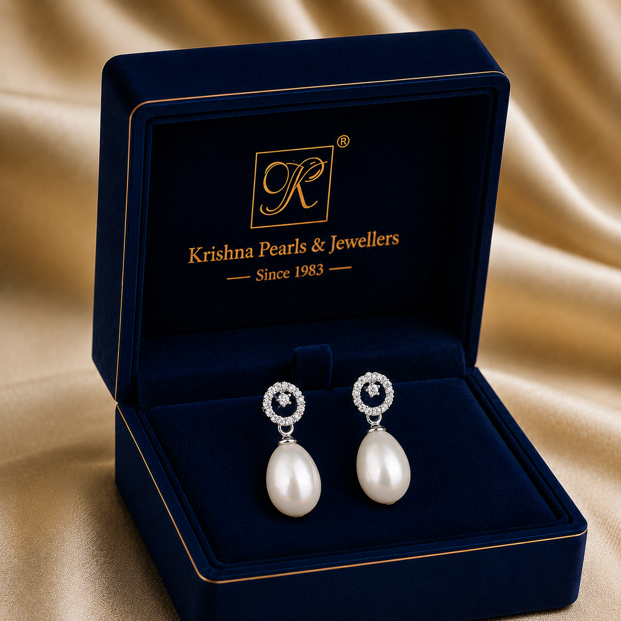 Floral Spark CZ Drop Pearl Earrings | Krishna Pearls and Jewellers