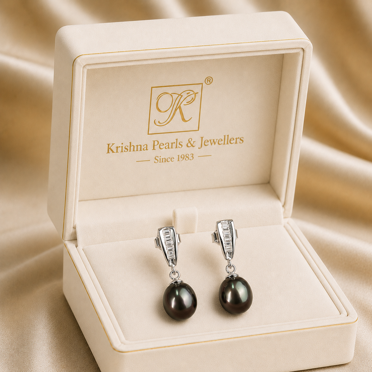 Silver Glow Pearl Drop Earrings Freshwater | Krishna Pearls and Jewellers