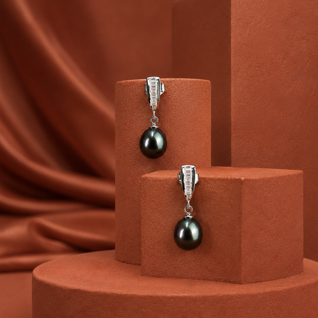 Silver Glow Pearl Drop Earrings Freshwater | Krishna Pearls and Jewellers