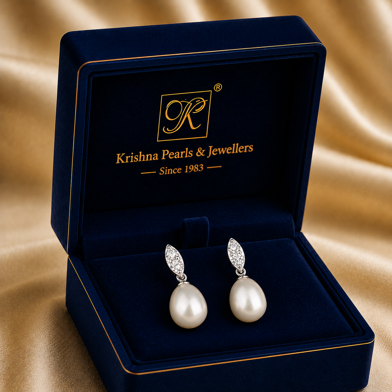 Elegant Pearl Drop Earrings with CZ Leaf | Krishna Pearls and Jewellers